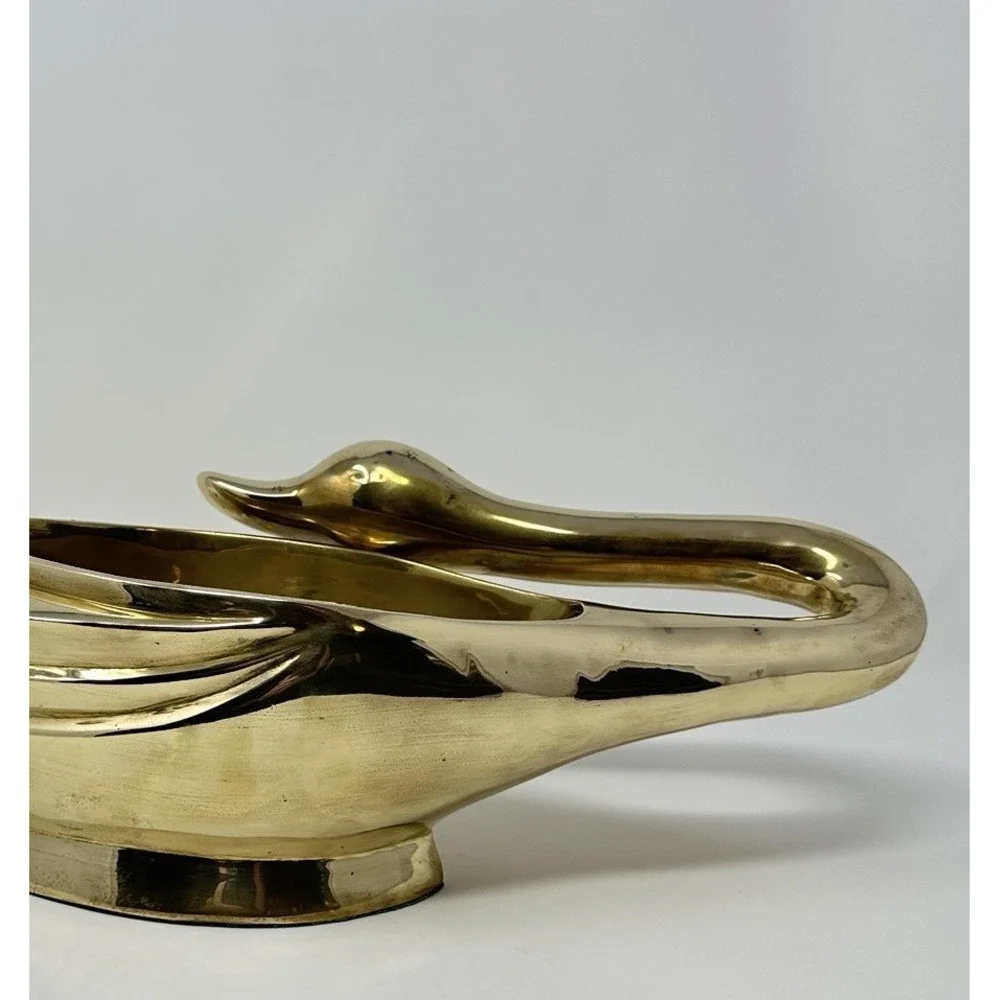 Vintage Solid Brass Swan Planter 18